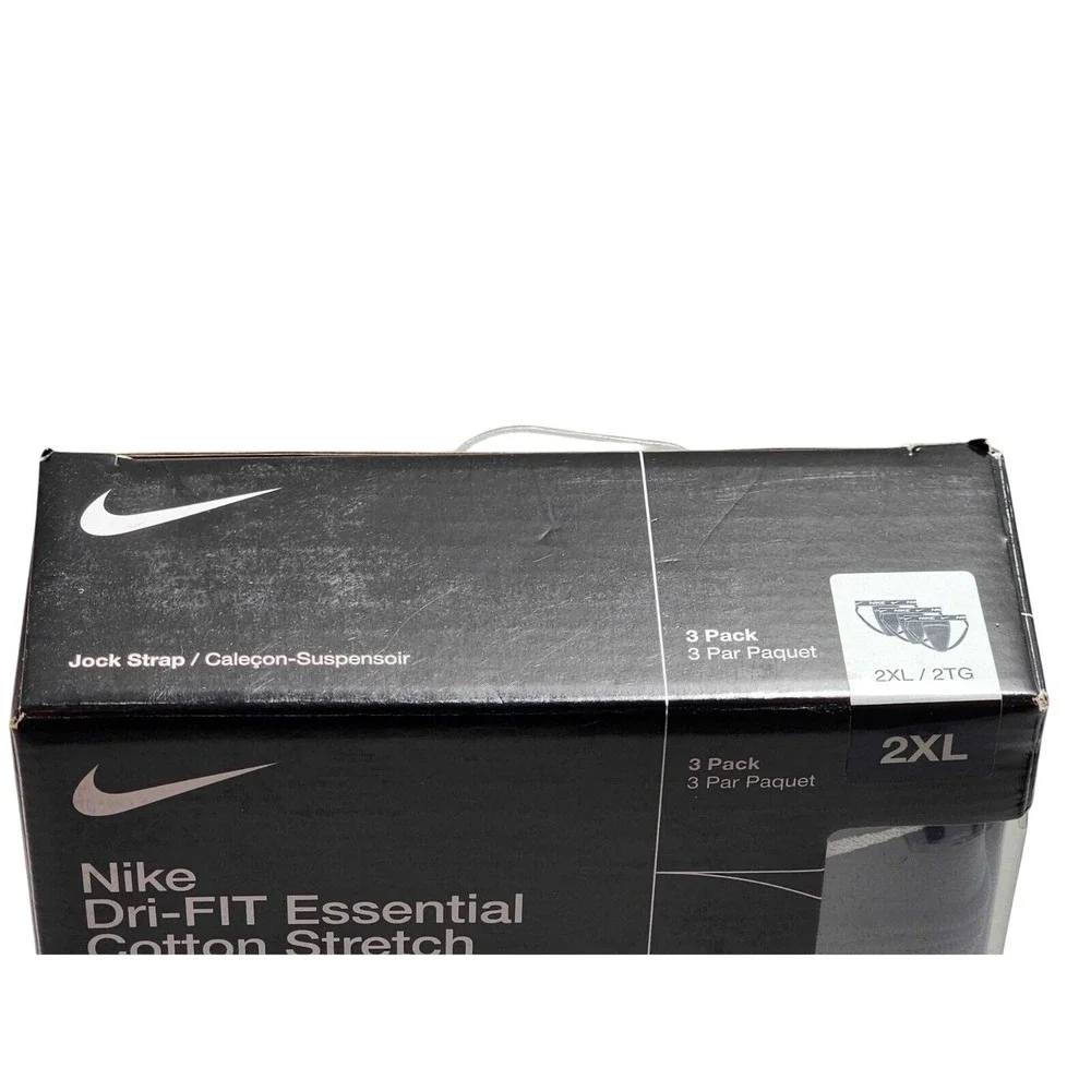 Nike Dri-FIT Essential Cotton Stretch Jock Strap Pack of 3 Men 2XL XXL Black NEW